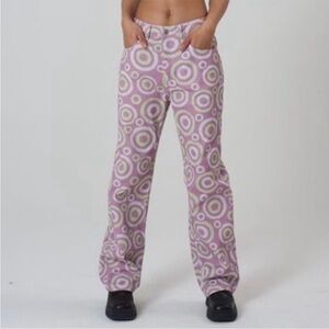 Lavender Circle Print Wide-Leg Pants 28 NWT